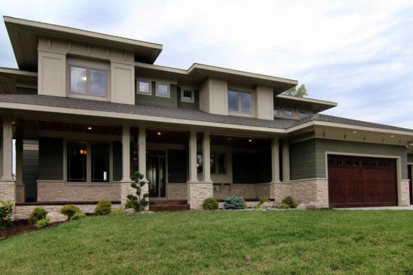 The entrance to a large, modern home in Lakeview Orono